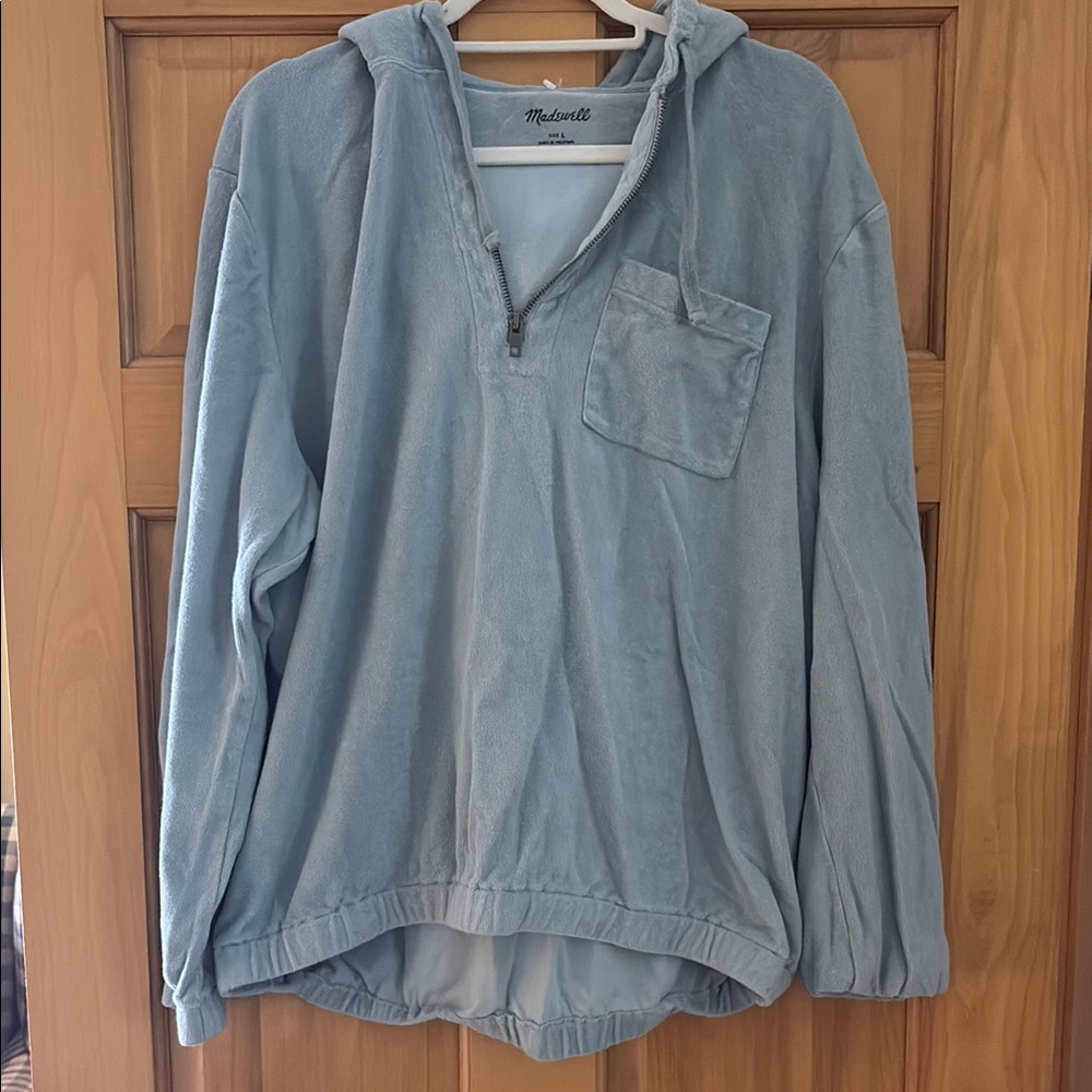 Madewell Light Blue Terrycloth Pullover Hoodie size Large